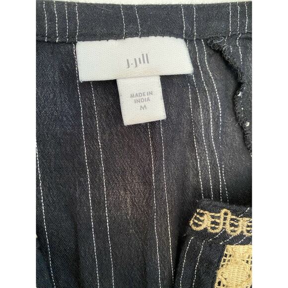 J Jill Black Embroidered Boho Long Sleeve V Neck Top Medium - Picture 5 of 8